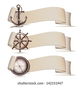 Set of banners with marine icons. Vector illustration