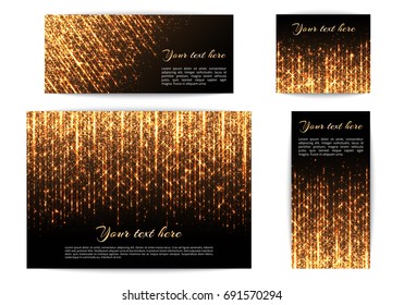 A set of banners for the New Year's decoration with bright lights and golden rays.