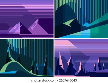 Set of banners with northern lights. Placard designs in abstract style.