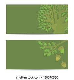 Set of banners with oak tree and acorns. Vector illustration