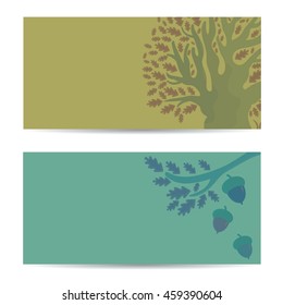 Set of banners with oak tree and acorns. Vector illustration