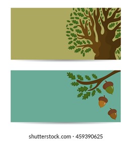 Set of banners with oak tree and acorns. Vector illustration
