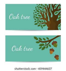 Set of banners with oak tree and acorns. Vector illustration