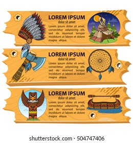 Set banners on attributes of the American Indians. Design elements for the desktop and virtual games.