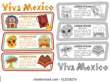 Set of banners on a Mexican theme. Labels for tourist promotional materials.