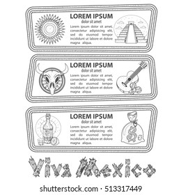 Set of banners on a Mexican theme. Labels for tourist promotional materials.
