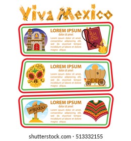 Set of banners on a Mexican theme. Labels for tourist promotional materials.