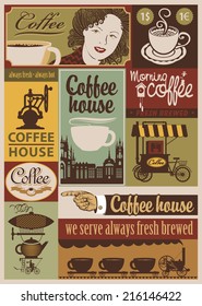 set of banners on the theme of coffee in retro style