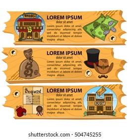 Set banners on the theme of the Wild West. Design elements for the desktop and virtual games.
