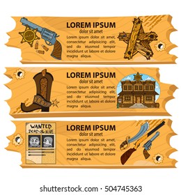 Set banners on the theme of the Wild West. Design elements for the desktop and virtual games.