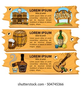 Set banners on the theme of the Wild West. Design elements for the desktop and virtual games.