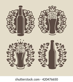 set banners on topic with beer glasses, bottle and laurel wreath