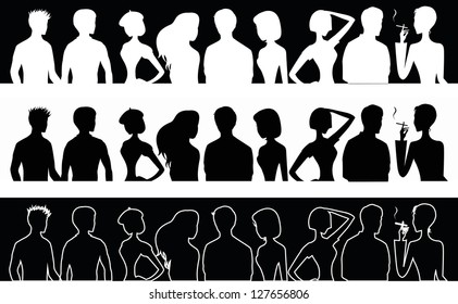 Set of banners with people silhouettes