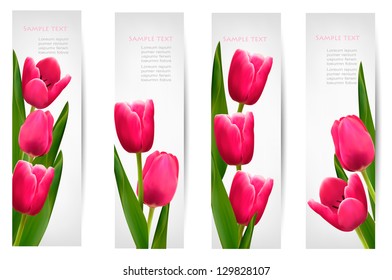 Set of banners with pink flower.Vector