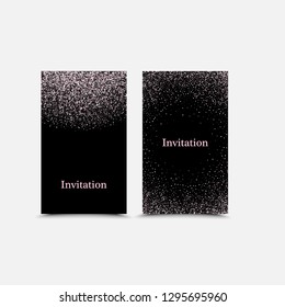 Set of banners with pink glitter on a black background. Invitation.