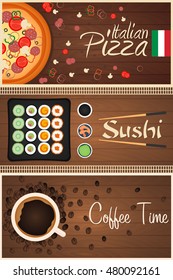 Set Banners. Pizza, Sushi and Coffee. 