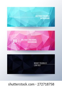 Set of banners with polygonal abstract background, vector