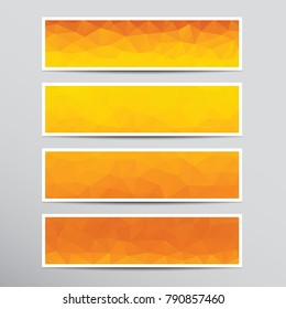 Set of banners with polygonal background in orange and yellow colors.
