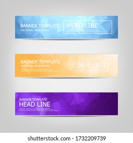 Set of banners with a polygonal geometric background with different design elements and colors. Design of flyers, banners, brochures and cards, Corporate Identity, Advertising printing.