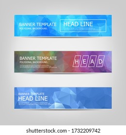 Set of banners with a polygonal geometric background with different design elements and colors. Design of flyers, banners, brochures and cards, Corporate Identity, Advertising printing.
