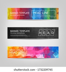 Conjunto de banners con un fondo geométrico poligonal con diferentes elementos de diseño y colores. Diseño de folletos, banners, folletos y tarjetas, identidad corporativa, impresión publicitaria.
