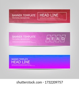 Set of banners with a polygonal geometric background with different design elements and colors. Design of flyers, banners, brochures and cards, Corporate Identity, Advertising printing.