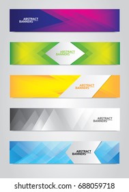 Set of banners with a polygonal geometric background with different design elements and colors