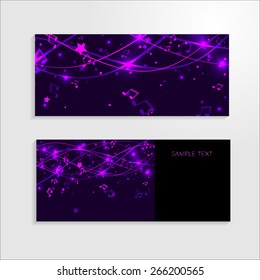 Set of banners with purple background with lines, stars and notes. Vector EPS 10
