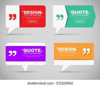 Set of banners with a quote bubble and quotes in various shapes. Vector illustration.
