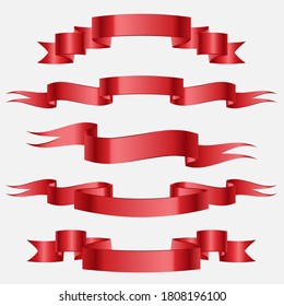 set of banners red holiday ribbon on a white isolated background. Vector image eps 10