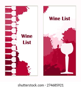 Set of banners for restaurant. Abstract background. Wine card, list, glass. Vector elements