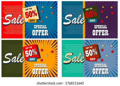 Set banners. Retro style. 50% off Special Offer Sale Banner vector design 