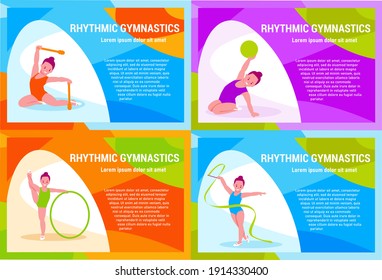 Set of banners. Rhythmic gymnastics for children. Vector illustration in flat style.