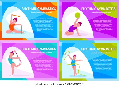 Set of banners. Rhythmic gymnastics for children. Vector illustration in flat style.