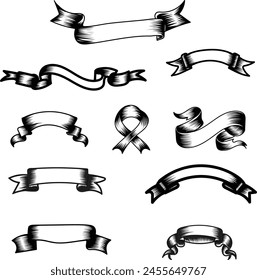 set of banners ribbon vector design black and white color 