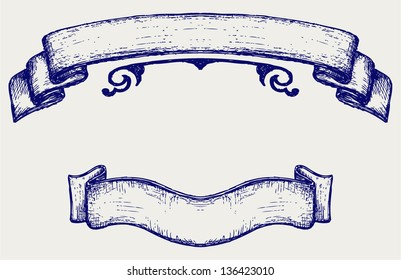 Set banners and ribbons. Doodle style