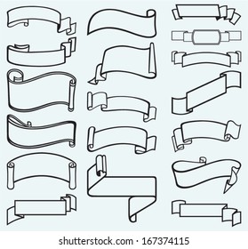 Set banners and ribbons isolated on blue background