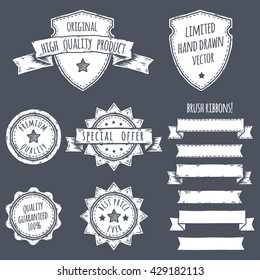 Set of banners, ribbons and logo illustrations. Hand drawn vector.