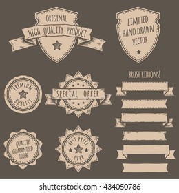 Set of banners, ribbons and logo illustrations. Hand drawn vector.