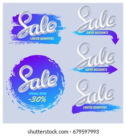 A set of banners sale in a modern style. Handwriting. Blend letters.