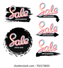 A set of banners sale in a modern style. Handwriting. Blend letters.
