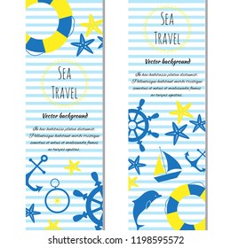 Set of banners sea journey with logo. Doodle vector illustration.