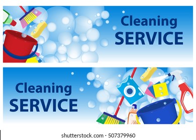 Set banners service cleaning. Poster template for house cleaning services. Vector illustration.