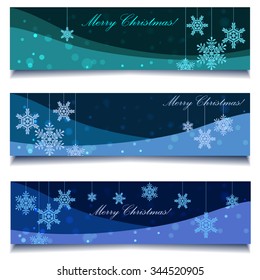 set of banners with snowflakes, vector