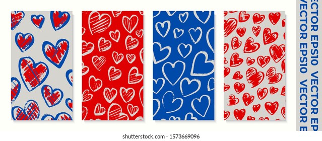 Set of banners for socail networks. Can be used for website, mobile app, poster, flyer, coupon, card, smartphone. Design for valentines day. The style of children's drawing. Stock vector illustration.