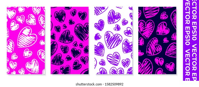 Set of banners for socail networks. Can be used for website, mobile app, poster, flyer, coupon, card, smartphone. Design for valentines day. The style of children's drawing. Stock vector illustration.