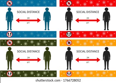 Set banners. Social distancing, keep distance in public society people to protect from COVID-19 coronavirus outbreak spreading concept, Infographic design distance away in the meeting with virus patho