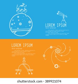 Set  banners of space exploration. Space icons  modern line style vector. Cosmos icons isolated black background. Space series. Space exploration and adventure symbol.