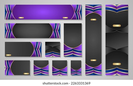 Set of banners with space for text. Abstract purple backgrounds, Advertising, Social media templates with Vertical, Horizontal and Square.