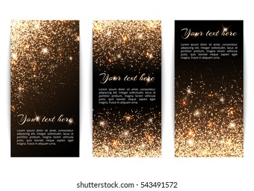 Set of banners with sparkles on a black background
